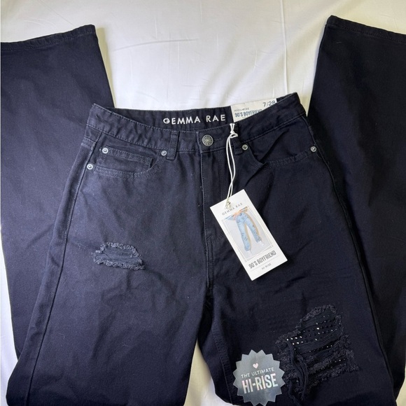 Distressed 90’s Black Jeans with Studded Details Gemma Rae boyfriend 7/28 - Picture 2 of 7